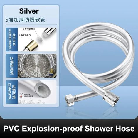 Flexible de douche à main en PVC (gris, 300 cm), universel, flexible et anti-nœuds. (1/5)