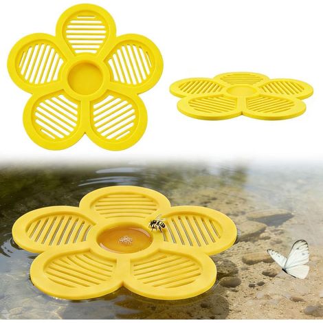 Station d'hydratation pour abeilles en forme de fleur, lot de 2, station d'abreuvement flottante avec bassin central de nourrissage pour abeilles et papillons, tapis de bain pour insectes pour bain d' (1/5)