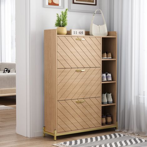Scarpiera 90x24x119 cm in MDF effetto rovere, salvaspazio per ingresso FloraGrace (1/5)