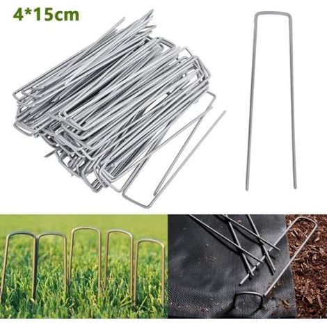 100 pieces of garden stakes, landscape grass staples - 4 x 15 cm (1/4)