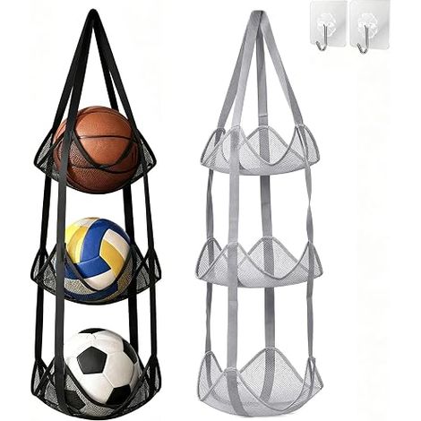 Ball Wall Storage Rack 4 Levels Net 2 Pieces Hooks (1/5)