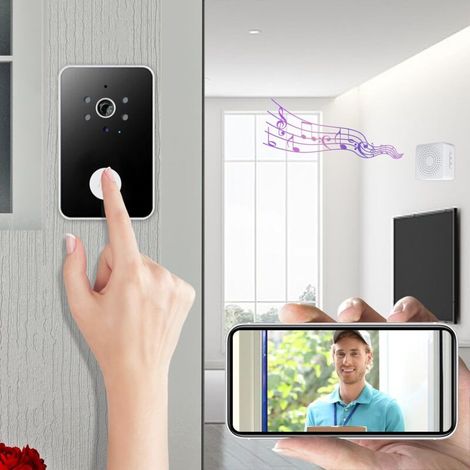 Sonnette vidéo sans fil intelligente, interphone visuel intelligent, vision nocturne HD, sonnette de sécurité WiFi, idéale pour la maison et l'appartement.-AquaForge