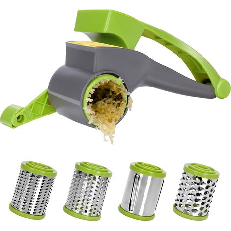 Rallador de queso manual rotatorio con tambor de acero inoxidable, molinillo para rallar queso duro, chocolate, frutos secos, especias y más, verde y blanco (1/5)