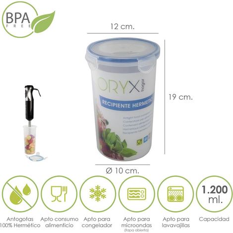 Contenitore ermetico rotondo in plastica da 1.200 ml. Ø 12 x 19 (H) cm. (1/5)