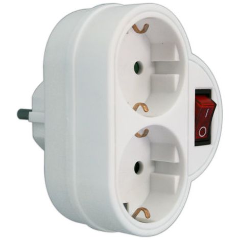 Adapter 2 Steckdosen mit Schalter 16A/250V Elektro DH. Mit Kinderschutz 36.088 8430552138845
