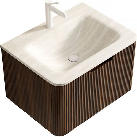 Mobile bagno sospeso 60 cm con lavabo in pietra sinterizzata Travertino Roma, rovere noce (1/5)