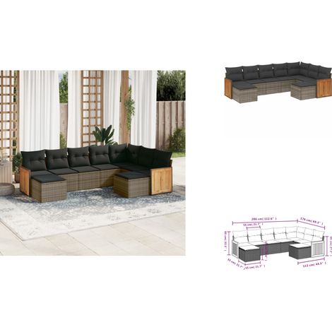 Salon de jardin 9 pcs avec coussins gris résine tressée - Ensemble Salon De Jardin - Meuble Extérieur - Résine Tressée - Rotin Synthétique - Mobilier De Jardin (1/3)