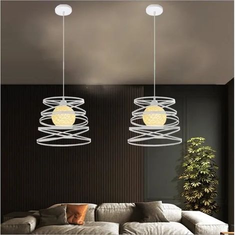 Lot de 2 Moderne Lampe Suspension Industrielle,Lustre Plafonnier en Fer Spirale Style Edison pour Salon Chambre (1/4)