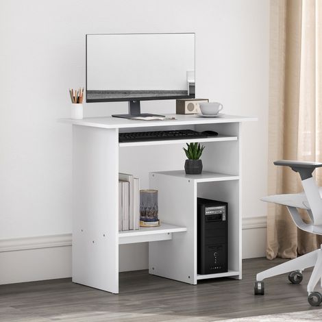 Bureau compact 80x45 cm avec tablette clavier blanc OKMYHOME (1/5)