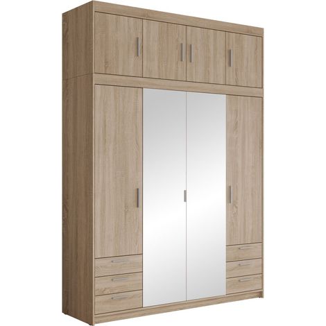 Armario Novduni 120, Roble Sonoma, 246x177x53cm, Puertas de armario: Con bisagras, Número de estantes: 0 (1/4)