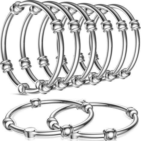 Lot de 12 anneaux de douche, pour rideau de douche, diamètre : 47 mm, en alliage de zinc, antirouille, pour rideau de douche, argenté (1/5)