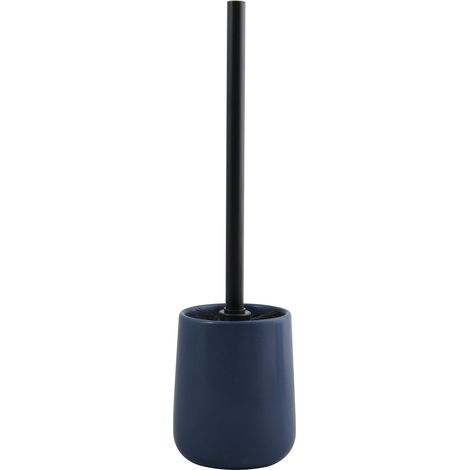 Brosse WC avec Support Céramique - Poils Résistants à l'usure - Design Classique - 10,4 x 38,8 cm - À Poser - Bleu Foncé Mat - Accessoire Salle de Bain Élégant (1/3)