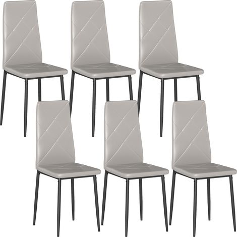 Set di 6 Sedie da Pranzo Moderne 41x50x97 cm con Schienale Alto in Finta Pelle e Acciaio Grigio (1/5)