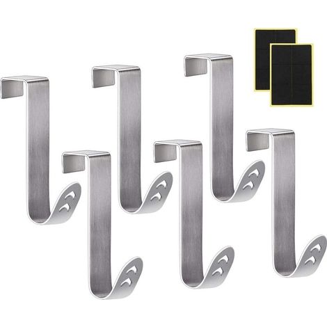 Lot de 6 Crochet en Porte en Acier Inoxydable+Film Protecteur en Plastique Déchirable,Sans Perçage et Protection en Mousse Reversible,Forme de Flèche Creuse,pour Tiroirs Placards Accrocher Se (1/5)