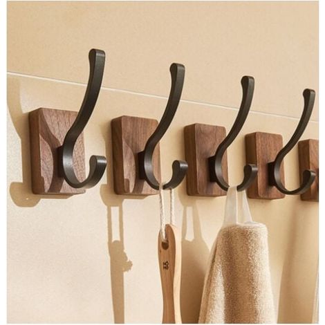 4 Porte Manteau - Manteaux en Bois, Crochet Mural Pour Chapeaux, Clés, Serviettes, Portefeuilles, Décoration de Salon, Salle de Bain, Chambre à Coucher, Cuisine, Garde-Robe-A (1/4)