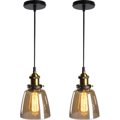 2PCS Industrial Interior Pendant Light Retro Pendant Lights E27 Glass Ceiling Light Black For Bedroom Kitchen Living Room Restaurant