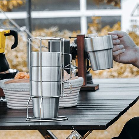 4 Tasses Isothermes en Acier Inoxydable, Design Moderne avec Double Paroi pour Café Chaud ou Froid (1/5)