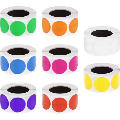 Paquete de 4000 pegatinas redondas de colores, 8 rollos, etiquetas redondas removibles para la organización de existencias y el archivo de documentos (8 colores). (1/5)