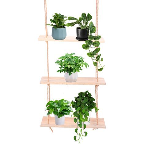 Paquet de 3 étagères murales en bois, étagères flottantes pour chambre à coucher, salle de bain, cuisine, organisateur de rangement avec corde, installation facile, support suspendu 30 cm (1/5)