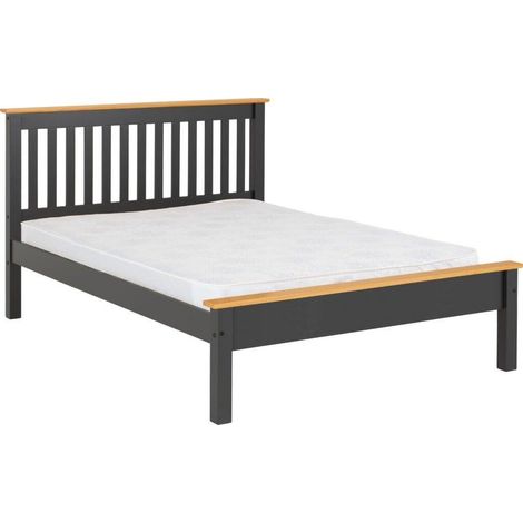 Monaco 4 Feet 6 Inches Bed Low Foot End - L204 x W148 x H102.5 cm - Grey/Oak Effect (1/5)