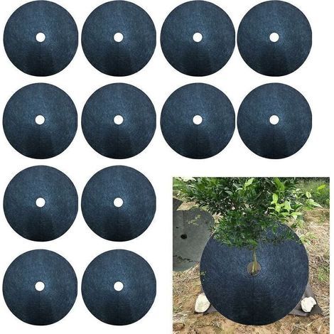 12pcs Protection Mat Covering Ring For Tree Plant Black Made Of Nonwovens Material Weeding Cloth 16.53in