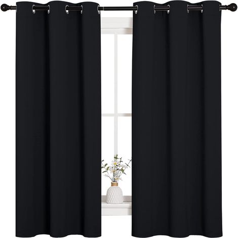 Tende oscuranti termiche ad alta protezione con occhielli per finestre della camera da letto (2 pannelli, 107 cm di larghezza x 160 cm di lunghezza, nere)