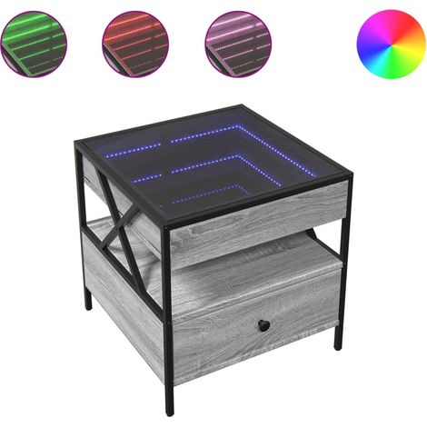 Tavolino da salotto con cassetto e ripiano design moderno con LED 50 x 50 x 51 cm grigio legno ingegnerizzato vetro e metallo DEC037573