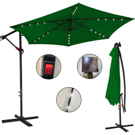 SWANEW Ombrellone 3,5 m con LED Ombrellone a sbalzo Ombrellone da giardino Ombrellone da patio UV30+ Verde (1/5)