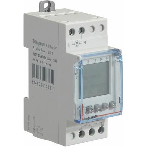Legrand – Inter horaire digital modulaire programmable jour – 1 canal – Programme 24h et hebdo – Tension 230V – Courant 16A
