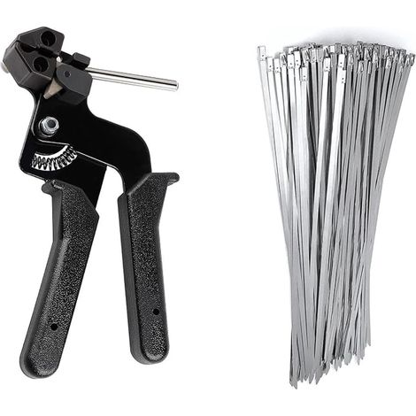 Cable Tie Gun with Stainless Steel Cable Ties 4.6 x 300 mm, Metal Tie Gun with Cutting Function (1/5)
