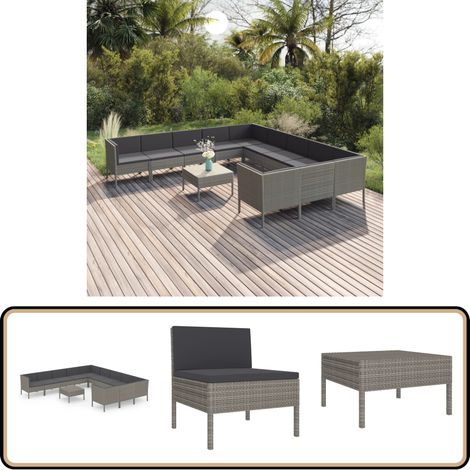 Salon de jardin 12 pcs avec coussins Résine tressée Gris - Salon De Jardin - Mobilier De Jardin - Set De Jardin - Meubles D'extérieurs - Terrasse