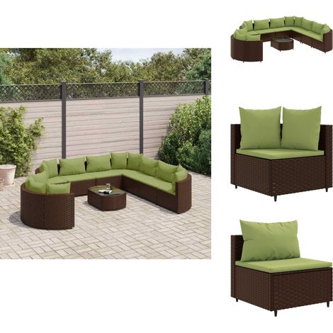 10-tlg. Garten-Sofagarnitur mit Kissen Braun Poly Rattan - Gartenmöbel Set - Outdoor Möbel - Rattan Sofa - Lounge Set - Gartenlounge (1/5)