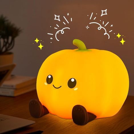 Veilleuse Enfant Citrouille Lampe Veilleuse Bébé Tactile Lumiere d'allaitement Dimmable avec 3 Luminosité, Veilleuse LED Rechargeable pour Enfant Garcon Fille Lampe Fonction Minuterie Night Light [Cla (1/5)