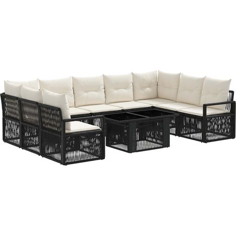 Conjunto de sofás de jardín 10 uds. Negro y Blanco Crema vidaXL (1/5)