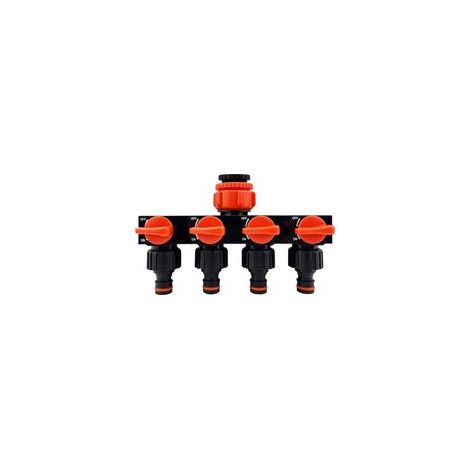 Distributeur Arrosage 4 Voies, 3/4" et 1/2" Diviseur Tuyau, Répartiteur Robinet avec Interrupteur Commande, Débit d'eau Réglable Verrouillable Connexi (1/5)