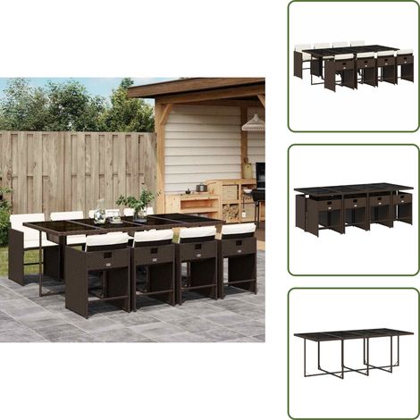 vidaXL Ensemble à manger de jardin et coussins 9 pcs marron poly rotin (1/5)