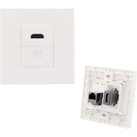 Prise Murale RJ45 Et HDMI - 1 Pièce - Plastique Ignifuge - CAT6 Gigabit - Pour Réseau Internet - 86x86 Mm (1/5)