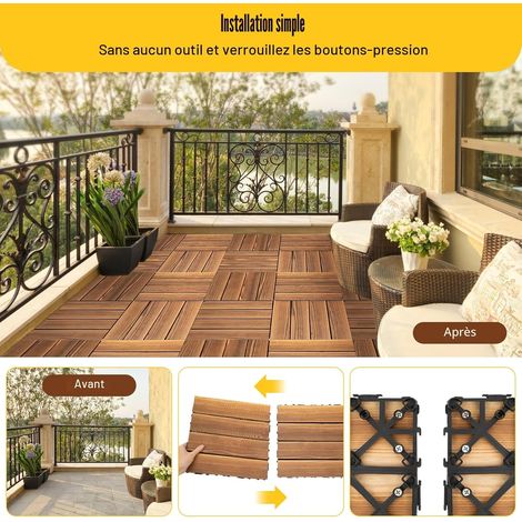 36 pièces de carrelage en bois, dalles de recouvrement en bois dur emboîtables, épais coussin pour balcon 30x30cm, plancher d’épissage en bois intégré, carrelage pour balcon, carrelage en bois pour (1/5)