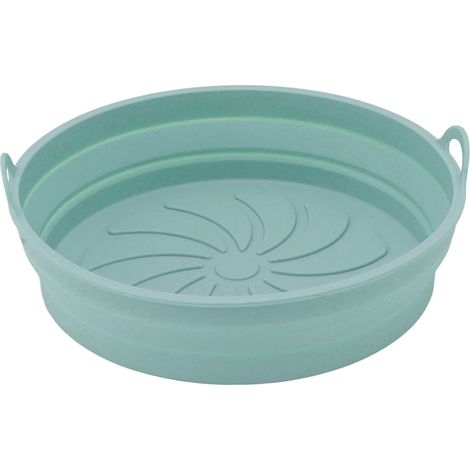 2 pièces Panier de friteuse rond en silicone résistant à l'huile, réutilisable, antiadhésif, avec poignées, pliable, cyan, pour usage domestique (1/5)