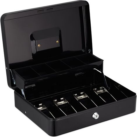Pratica cassetta portavalori con serratura e trasportabile per banconote e monete 8,5 x 30,5 x 24,5 cm in ferro argentato 130014956