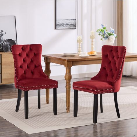MEUBLIV Lote de 2 sillas de comedor de terciopelo burdeos con respaldo alto capitoné (1/5)