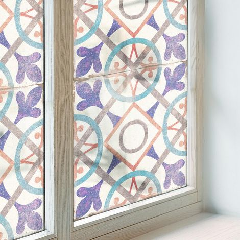 Klebefolie 200x146 cm Selbstklebend Milchglas Dekorativ Sichtschutz Fenster Folie für Zuhause Badezimmer Schlafzimmer Blickdicht Farbenfrohe Mosaike