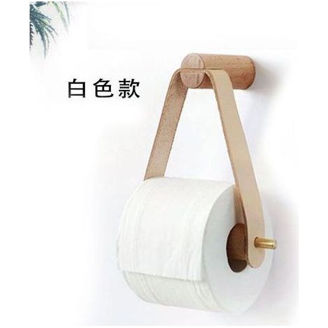 Porte-Papier Toilette au Style Rétro en Bois, pour Cuisine, Salle de Bain, WC, avec Manche en Cuivre et Cuir - Blanc (1/5)