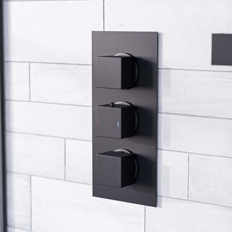 Orta Square 3 Dial 2 Outlet Black Matt Concealed Thermostatic Shower Valve (1/5)