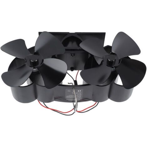 BUNTHAUS Ventilateur de poêle alimenté par la chaleur en alliage d'aluminium, 4 pales, ventilateur de cheminée à double tête pour remplacement, noir