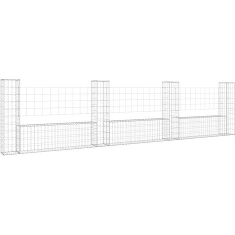 vidaXL Gabionenkorb in U-Form mit 4 Eisenpfosten 380x20x100 cm