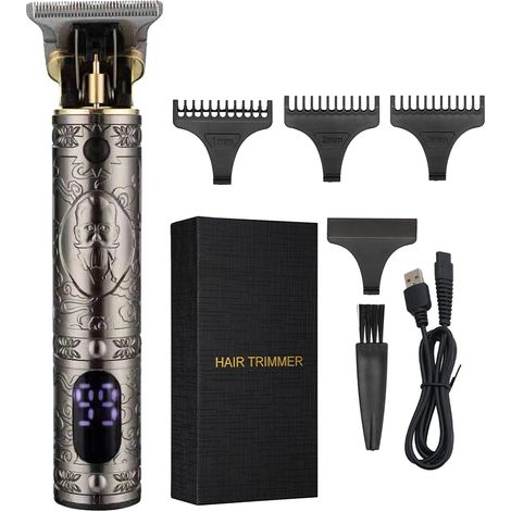 Tondeuse à cheveux pour homme électrique sans fil avec écran LCD, tondeuse à cheveux T-Blade rechargeable USB, avec 4 sabots pour la maison et la coiffure (1/5)