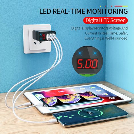 Chargeur Rapide QC 3.0 avec Hub USB LED - Adaptateur Secteur Compatible iPhone et Samsung