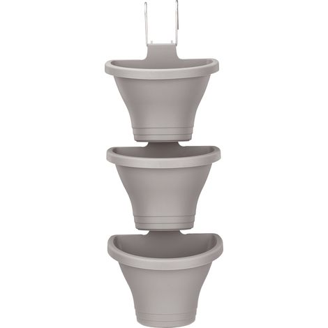 Maceta colgante de plástico  3 macetas con platillos y 2 ganchos  Para balcón/jardín  21 x 24 x 14 cm  Ideal para plantas, hierbas y fresas (1/5)