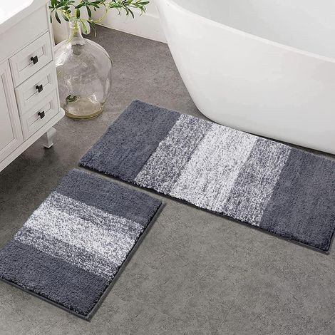 Badteppich Set 2teilig Mikrofaser Grau 45 x 65 + 45 x 120 cm (1/5)
